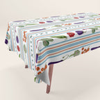 Farmers Market Vegetable Stripe Pattern  Mediterranean Garden Art with Eggplant Tomato and Artichoke Tablecloth Gallery Image 1