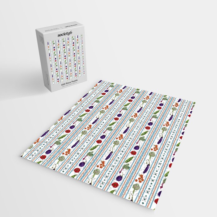 Farmers Market Vegetable Stripe Pattern  Mediterranean Garden Art with Eggplant Tomato and Artichoke Jigsaw Puzzle Gallery Image 2