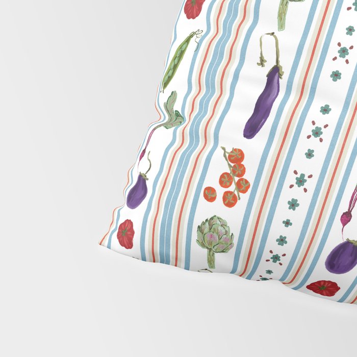 Farmers Market Vegetable Stripe Pattern  Mediterranean Garden Art with Eggplant Tomato and Artichoke Pillow Sham Gallery Image 4