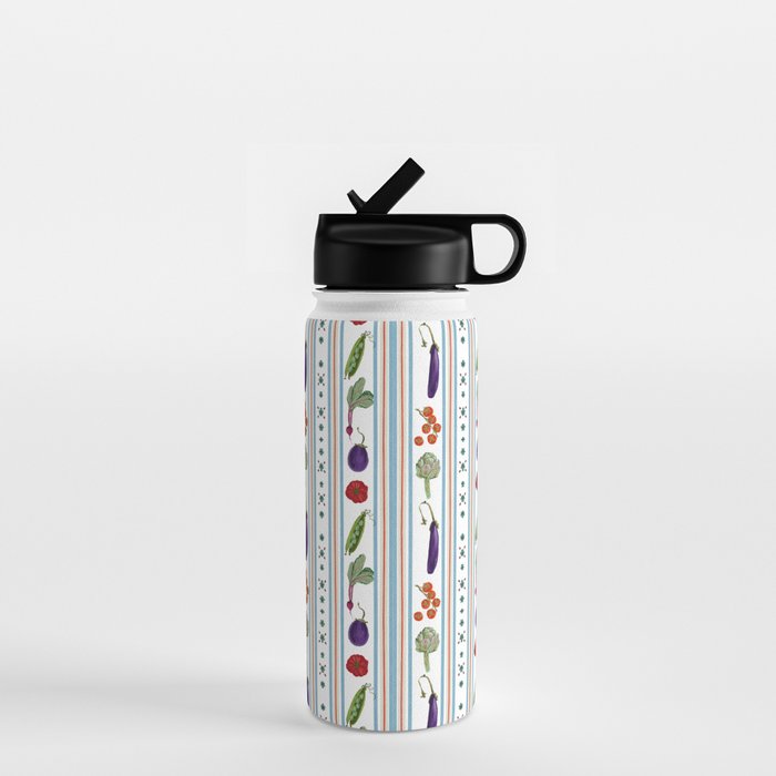 Farmers Market Vegetable Stripe Pattern  Mediterranean Garden Art with Eggplant Tomato and Artichoke Water Bottle Gallery Image 1