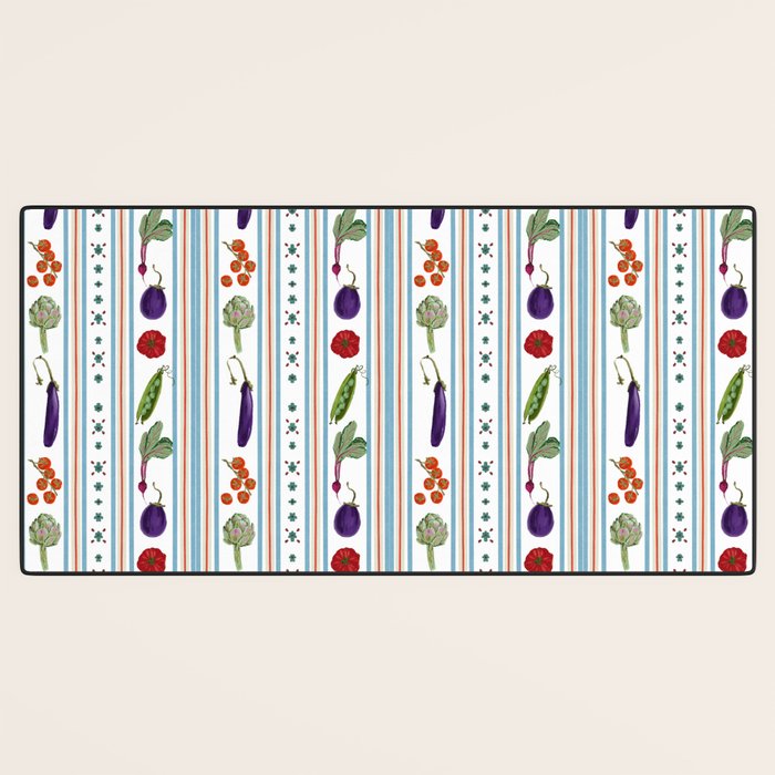 Farmers Market Vegetable Stripe Pattern  Mediterranean Garden Art with Eggplant Tomato and Artichoke Desk Mat Gallery Image 3
