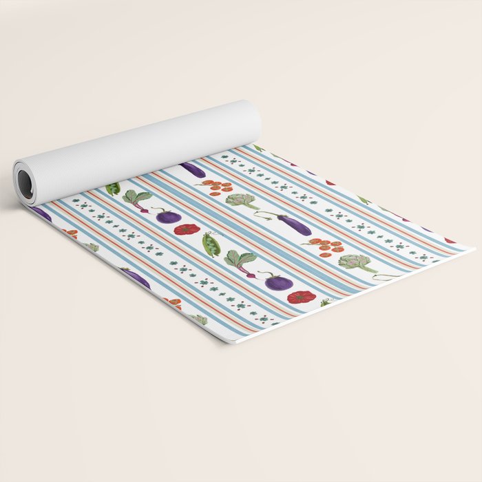 Farmers Market Vegetable Stripe Pattern  Mediterranean Garden Art with Eggplant Tomato and Artichoke Yoga Mat Gallery Image 2