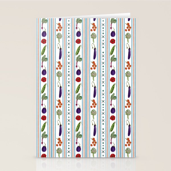 Farmers Market Vegetable Stripe Pattern  Mediterranean Garden Art with Eggplant Tomato and Artichoke Stationery Card Gallery Image 1