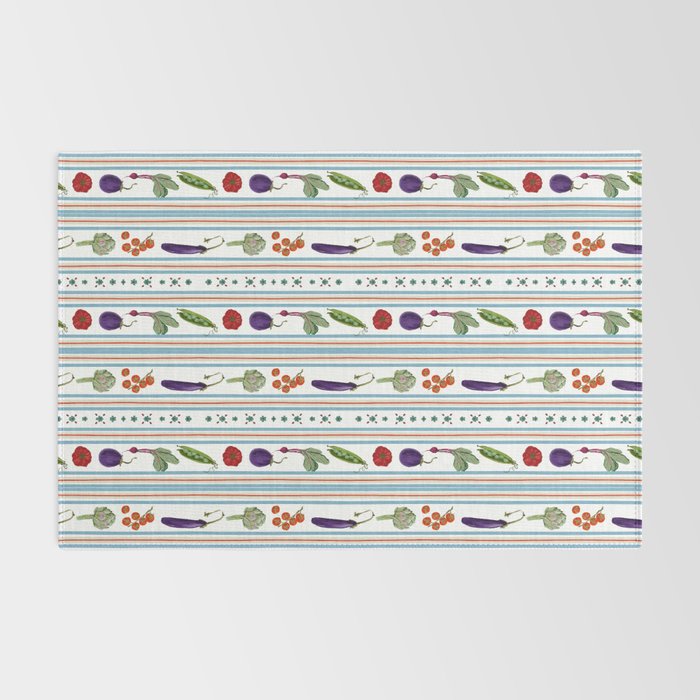 Farmers Market Vegetable Stripe Pattern  Mediterranean Garden Art with Eggplant Tomato and Artichoke Rug Gallery Image 2