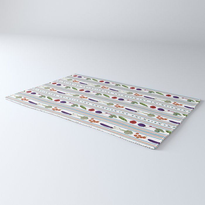 Farmers Market Vegetable Stripe Pattern  Mediterranean Garden Art with Eggplant Tomato and Artichoke Rug Gallery Image 3
