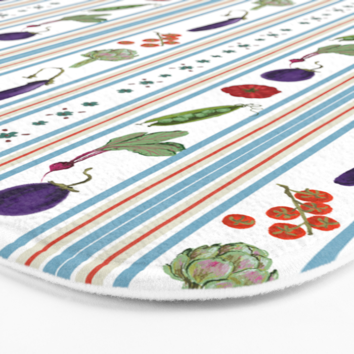 Farmers Market Vegetable Stripe Pattern  Mediterranean Garden Art with Eggplant Tomato and Artichoke Bath Mat Gallery Image 3