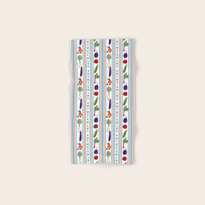 Farmers Market Vegetable Stripe Pattern  Mediterranean Garden Art with Eggplant Tomato and Artichoke Bath Towel Gallery Image 1