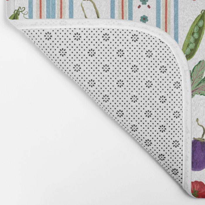 Farmers Market Vegetable Stripe Pattern  Mediterranean Garden Art with Eggplant Tomato and Artichoke Bath Mat Gallery Image 2