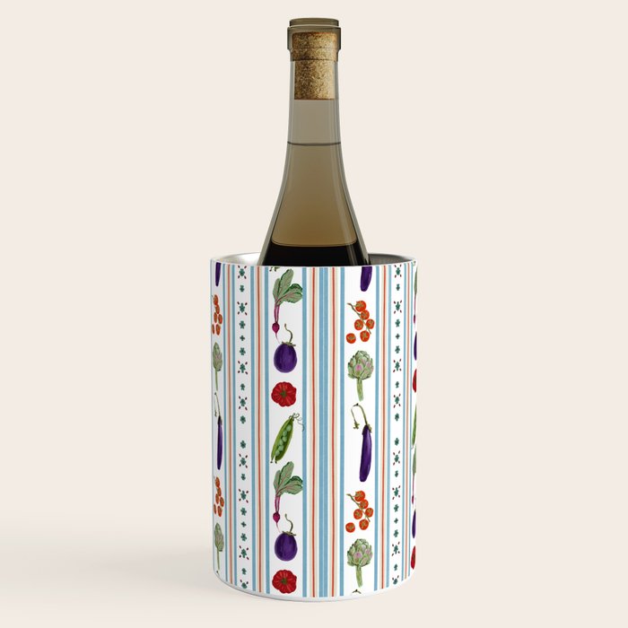 Farmers Market Vegetable Stripe Pattern  Mediterranean Garden Art with Eggplant Tomato and Artichoke Wine Chiller Gallery Image 3
