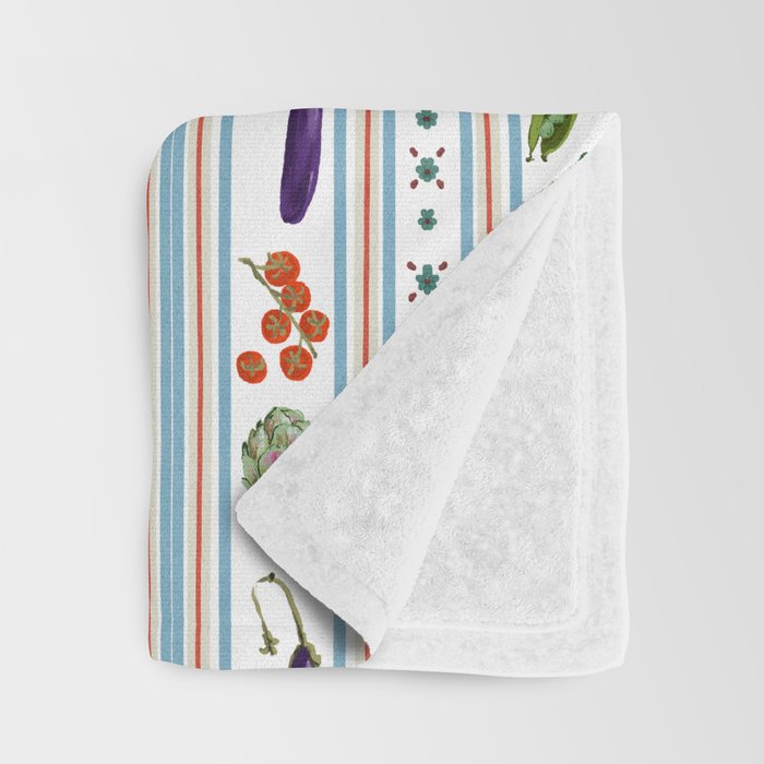 Farmers Market Vegetable Stripe Pattern  Mediterranean Garden Art with Eggplant Tomato and Artichoke Throw Blanket Gallery Image 3