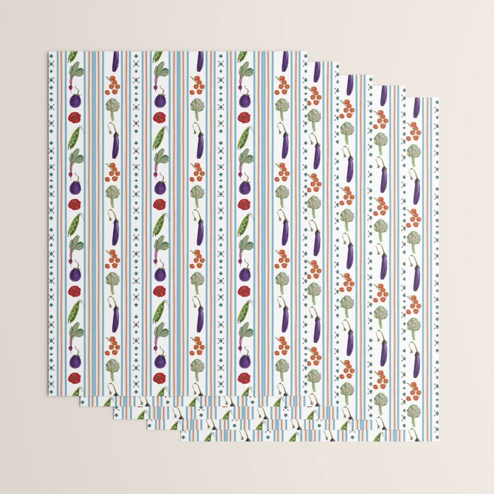 Farmers Market Vegetable Stripe Pattern  Mediterranean Garden Art with Eggplant Tomato and Artichoke Wrapping Paper Gallery Image 3