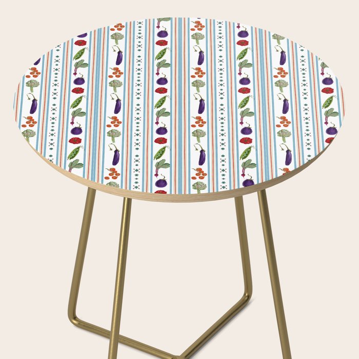 Farmers Market Vegetable Stripe Pattern  Mediterranean Garden Art with Eggplant Tomato and Artichoke Side Table Gallery Image 2