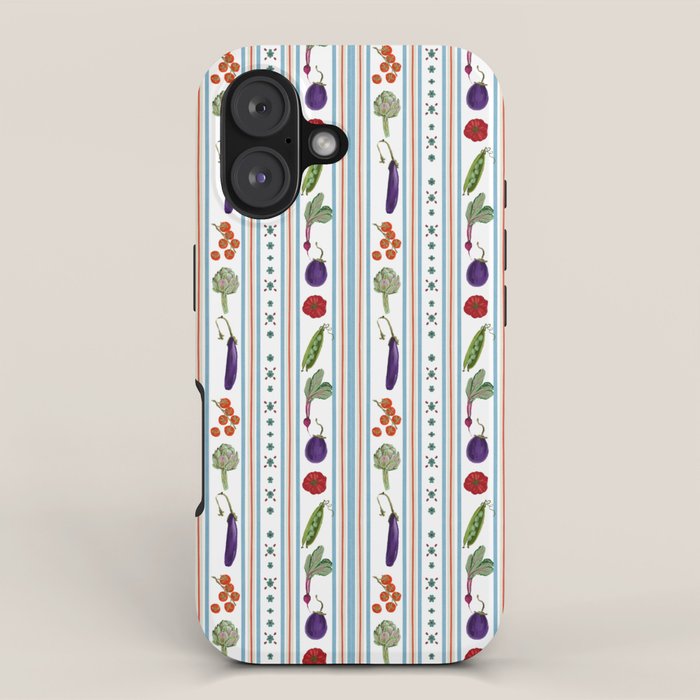 Farmers Market Vegetable Stripe Pattern  Mediterranean Garden Art with Eggplant Tomato and Artichoke iPhone Case Gallery Image 1