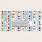 Farmers Market Vegetable Stripe Pattern  Mediterranean Garden Art with Eggplant Tomato and Artichoke Desk Mat Gallery Image 1
