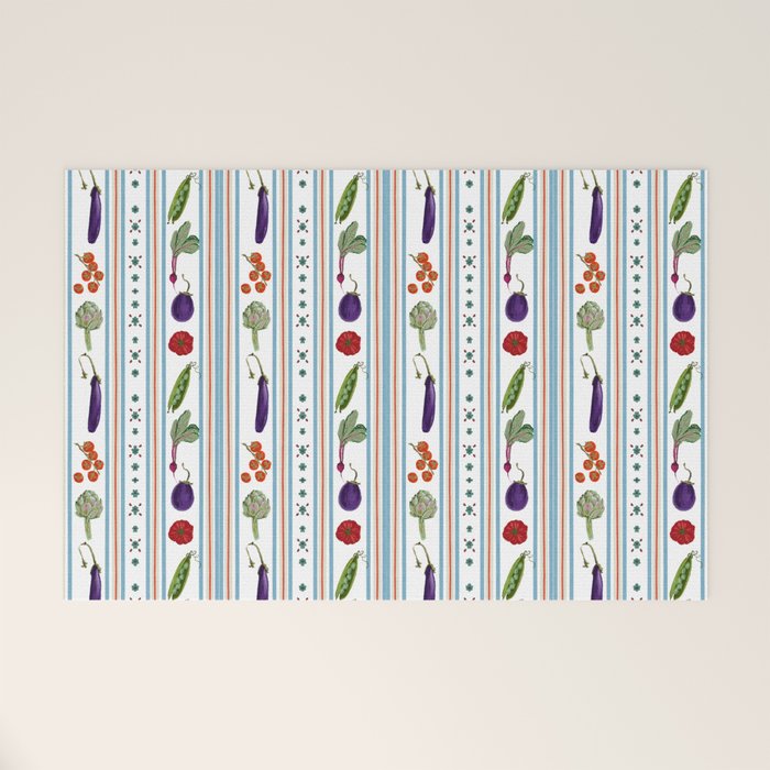 Farmers Market Vegetable Stripe Pattern  Mediterranean Garden Art with Eggplant Tomato and Artichoke Welcome Mat Gallery Image 1