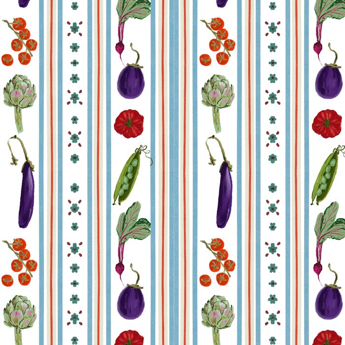 Farmers Market Vegetable Stripe Pattern  Mediterranean Garden Art with Eggplant Tomato and Artichoke Coffee Mug Gallery Image 2