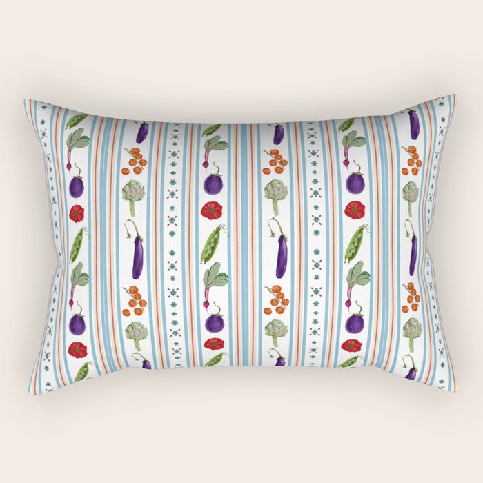 Farmers Market Vegetable Stripe Pattern  Mediterranean Garden Art with Eggplant Tomato and Artichoke Rectangular Pillow Gallery Image 2