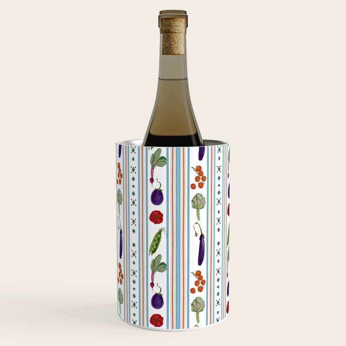 Farmers Market Vegetable Stripe Pattern  Mediterranean Garden Art with Eggplant Tomato and Artichoke Wine Chiller Gallery Image 2