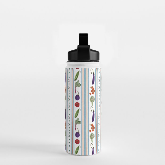Farmers Market Vegetable Stripe Pattern  Mediterranean Garden Art with Eggplant Tomato and Artichoke Water Bottle Gallery Image 2