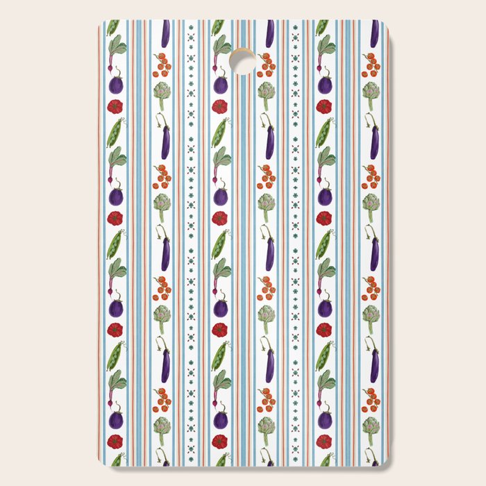 Farmers Market Vegetable Stripe Pattern  Mediterranean Garden Art with Eggplant Tomato and Artichoke Cutting Board Gallery Image 1