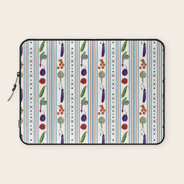 Farmers Market Vegetable Stripe Pattern  Mediterranean Garden Art with Eggplant Tomato and Artichoke Laptop Sleeve Gallery Image 1