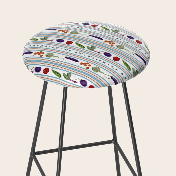 Farmers Market Vegetable Stripe Pattern  Mediterranean Garden Art with Eggplant Tomato and Artichoke Stool Gallery Image 2