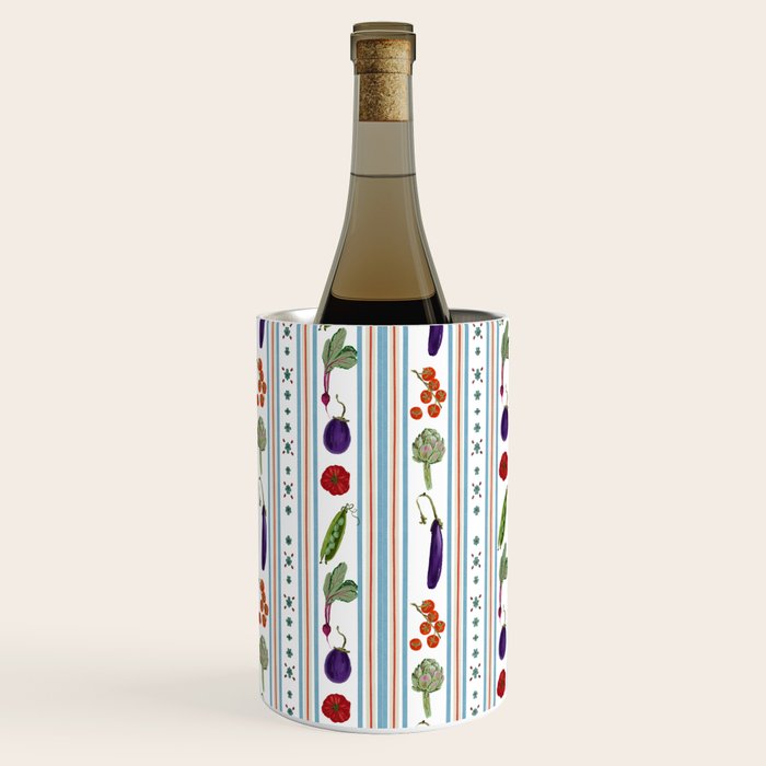 Farmers Market Vegetable Stripe Pattern  Mediterranean Garden Art with Eggplant Tomato and Artichoke Wine Chiller Gallery Image 1