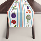 Farmers Market Vegetable Stripe Pattern  Mediterranean Garden Art with Eggplant Tomato and Artichoke Table Runner Gallery Image 1