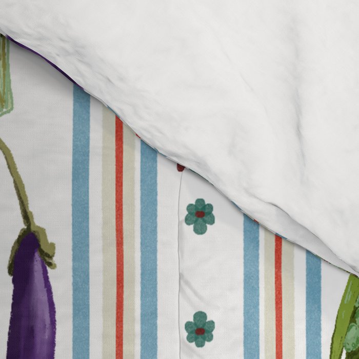 Farmers Market Vegetable Stripe Pattern  Mediterranean Garden Art with Eggplant Tomato and Artichoke Comforter Gallery Image 4