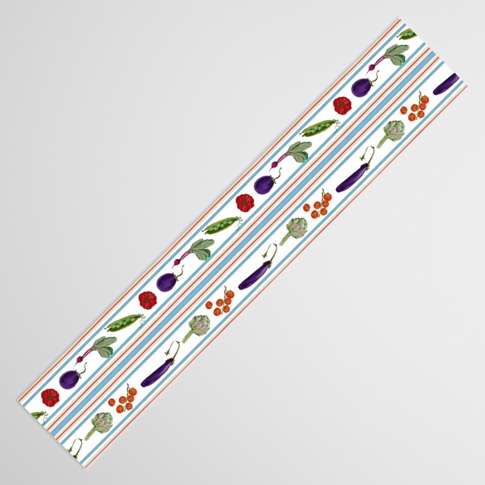 Farmers Market Vegetable Stripe Pattern  Mediterranean Garden Art with Eggplant Tomato and Artichoke Table Runner Gallery Image 3