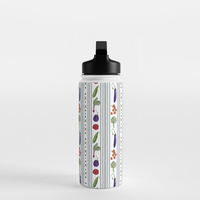 Farmers Market Vegetable Stripe Pattern  Mediterranean Garden Art with Eggplant Tomato and Artichoke Water Bottle Gallery Image 3