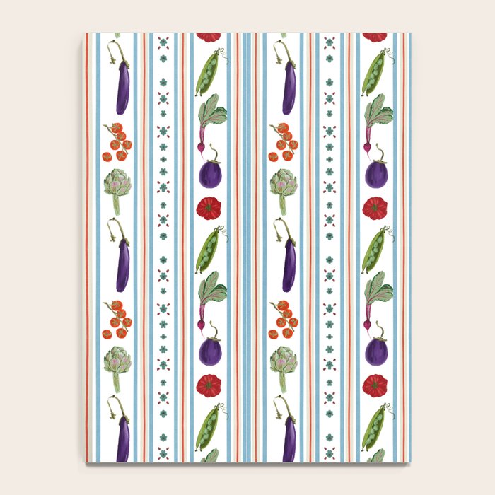Farmers Market Vegetable Stripe Pattern  Mediterranean Garden Art with Eggplant Tomato and Artichoke Notebook Gallery Image 4