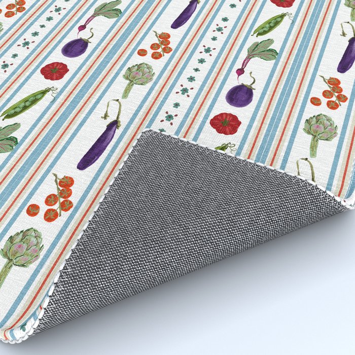 Farmers Market Vegetable Stripe Pattern  Mediterranean Garden Art with Eggplant Tomato and Artichoke Rug Gallery Image 4