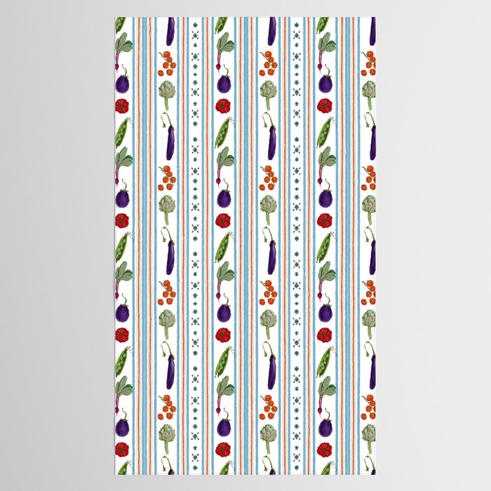 Farmers Market Vegetable Stripe Pattern  Mediterranean Garden Art with Eggplant Tomato and Artichoke Tablecloth Gallery Image 2