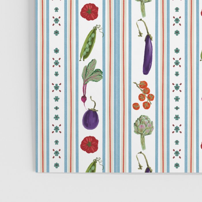Farmers Market Vegetable Stripe Pattern  Mediterranean Garden Art with Eggplant Tomato and Artichoke Poster Gallery Image 3