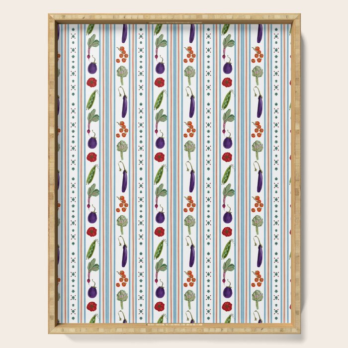 Farmers Market Vegetable Stripe Pattern  Mediterranean Garden Art with Eggplant Tomato and Artichoke Serving Tray Gallery Image 1