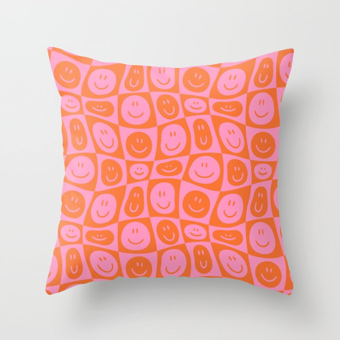 Retro happy face checkered pattern Throw Pillow Gallery Image 6