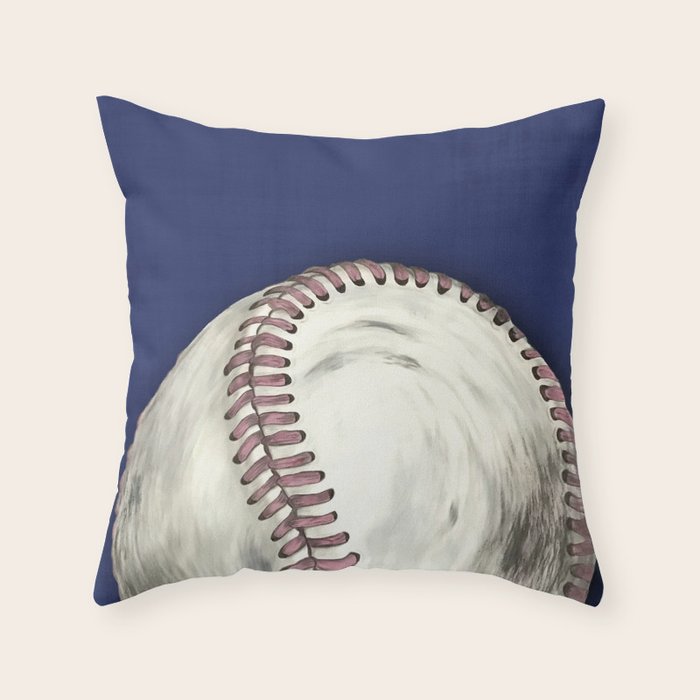 Vintage Distressed Baseball Art Navy Blue Throw Pillow Gallery Image 1