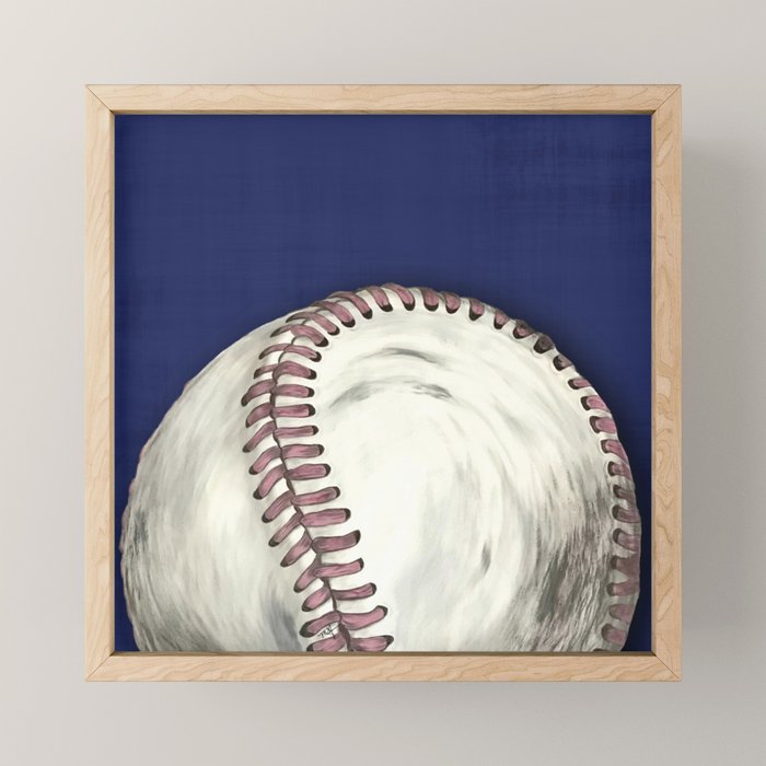 Vintage Distressed Baseball Art Navy Blue Mini Art Print Gallery Image 1