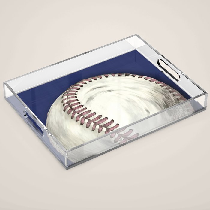 Vintage Distressed Baseball Art Navy Blue Acrylic Tray Gallery Image 1