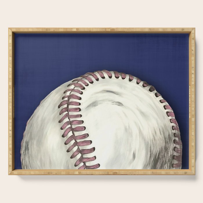 Vintage Distressed Baseball Art Navy Blue Serving Tray Gallery Image 1