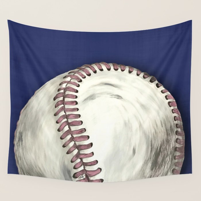 Vintage Distressed Baseball Art Navy Blue Wall Tapestry Gallery Image 4
