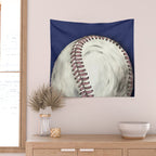 Vintage Distressed Baseball Art Navy Blue Wall Tapestry Gallery Image 2