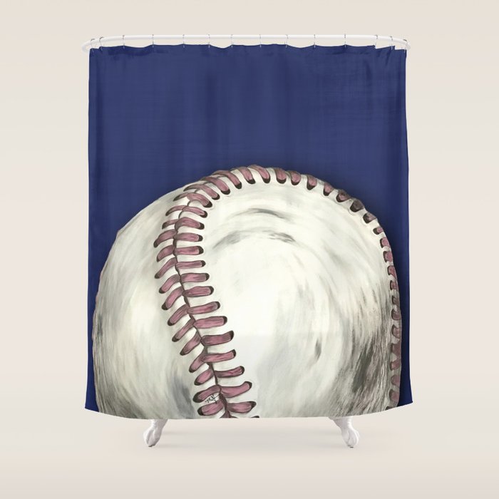 Vintage Distressed Baseball Art Navy Blue Shower Curtain Gallery Image 1