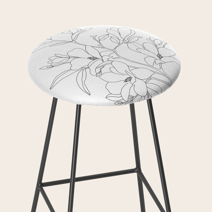 Minimal Line Art Magnolia Flowers Stool Gallery Image 2