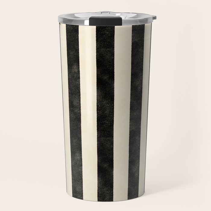 Cabana Stripe - black & cream Travel Mug Gallery Image 1