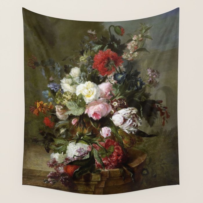 Vintage Floral Still Life Painting Wall Tapestry Gallery Image 1