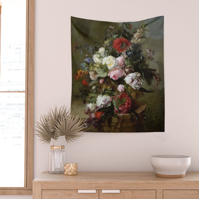 Vintage Floral Still Life Painting Wall Tapestry Gallery Image 2