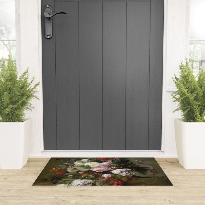 Vintage Floral Still Life Painting Welcome Mat Gallery Image 3