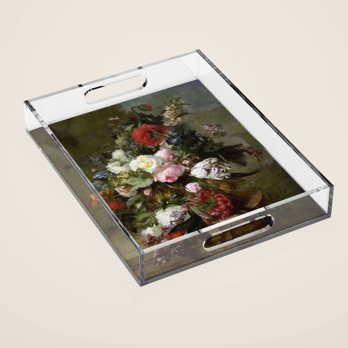 Vintage Floral Still Life Painting Acrylic Tray Gallery Image 1